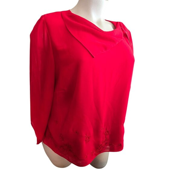 Danny & Nicole Womens Red Blouse Plus 26W Embroidered Zip Back JJ4050 - Picture 2 of 12
